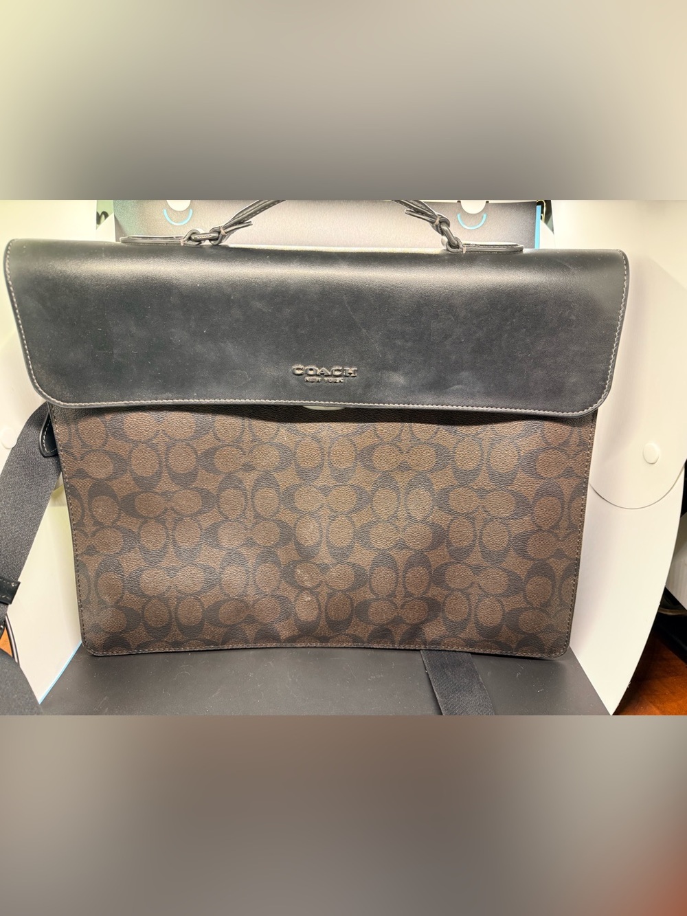 Coach Men's Brown and Black Signature Briefcase